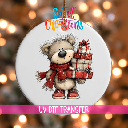 Cute Teddy Bear With Presents UV DTF Ornament Transfer | O-1794 - Swiit Creations