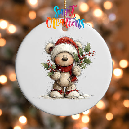 Cute Teddy Bear With Santa Hat UV DTF Ornament Transfer | O-1790 - Swiit Creations