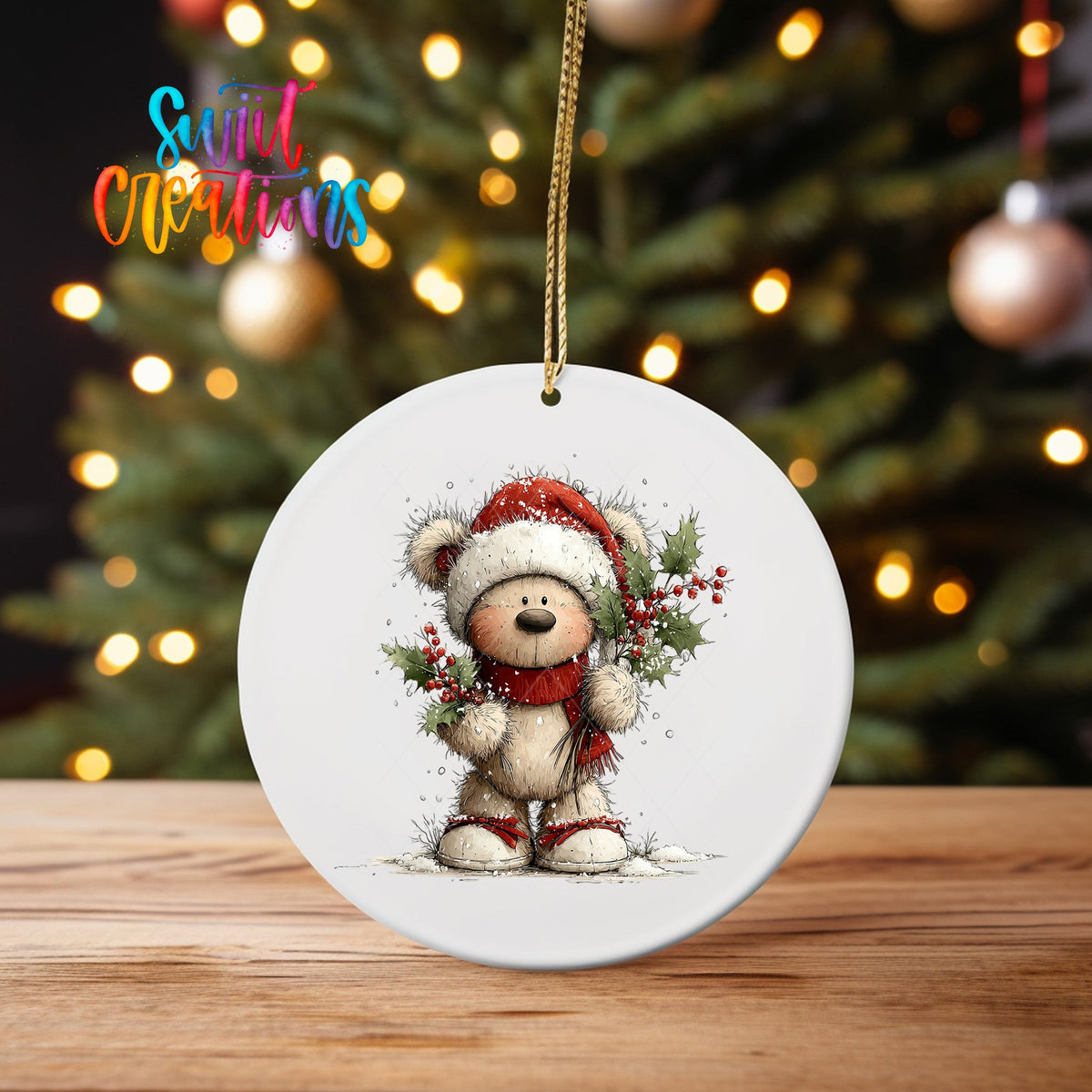 Cute Teddy Bear With Santa Hat UV DTF Ornament Transfer | O-1790 - Swiit Creations