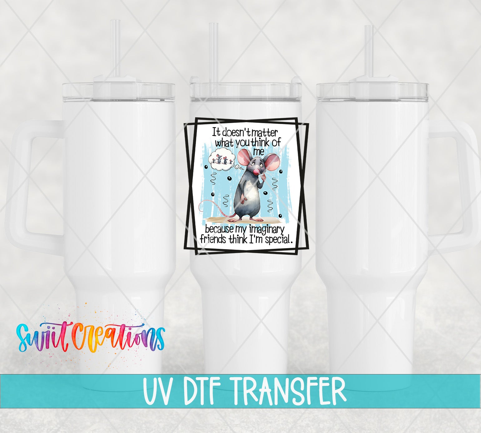 The image is a UV DFT (Volumetric Data Transfer) transfer of a mouse graphic on a white background.