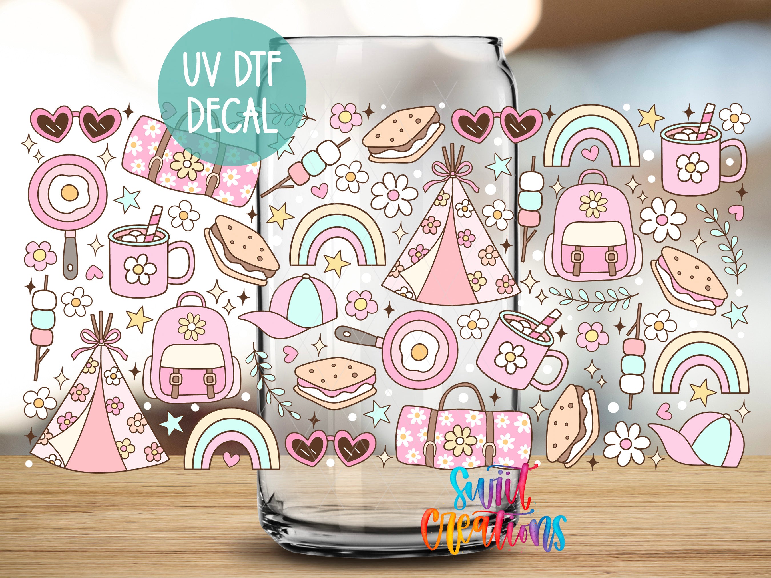 a picture of a glass with a lot of different things on it