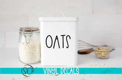 a canister with oats in it next to a bowl of oats