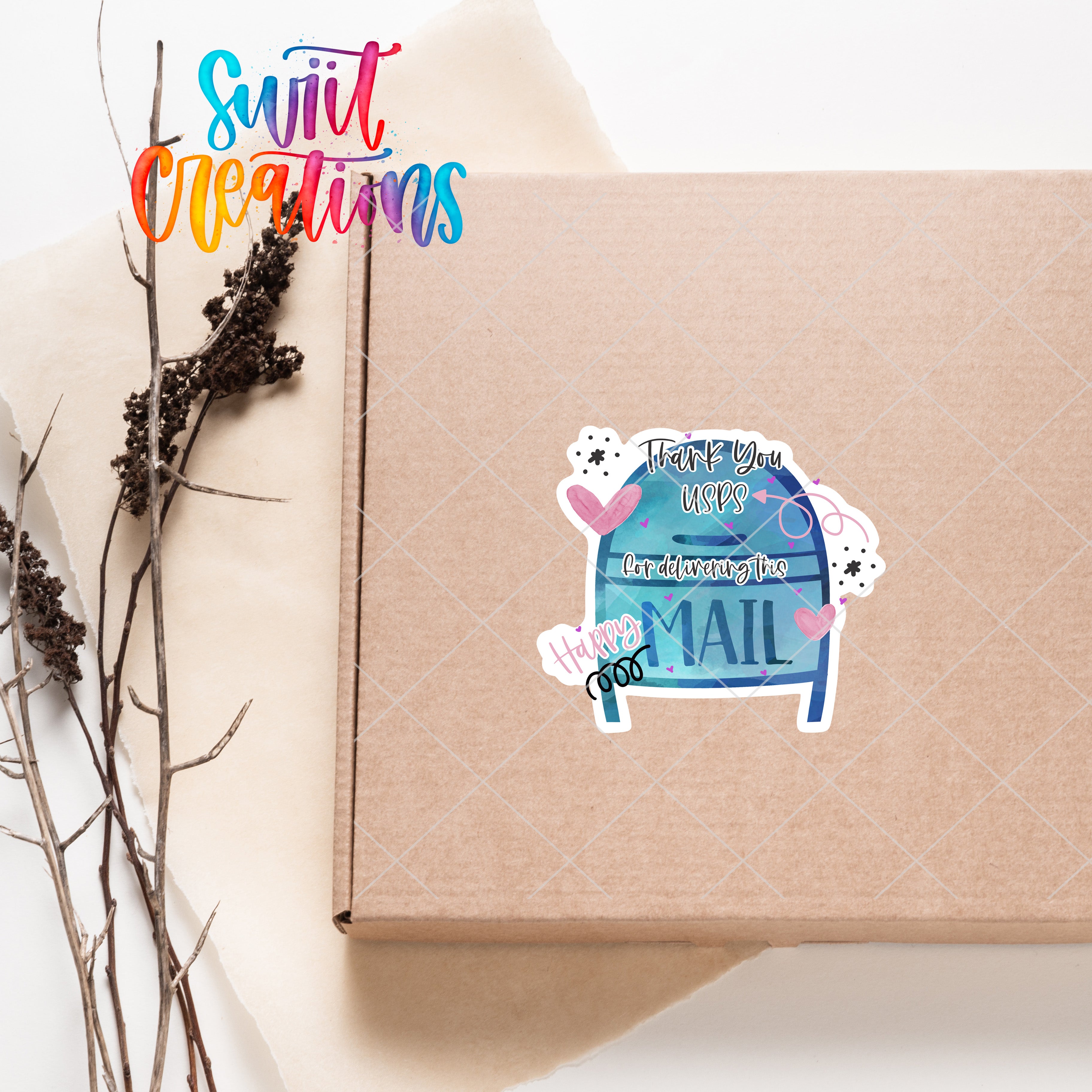 a box with a sticker on it sitting next to a plant