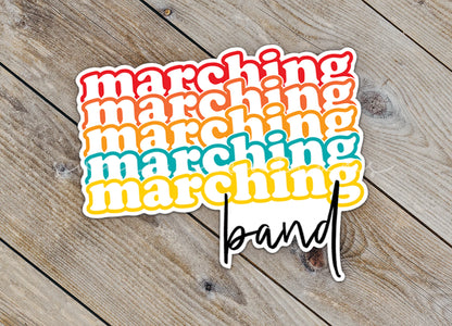 a sticker with the words marching on it