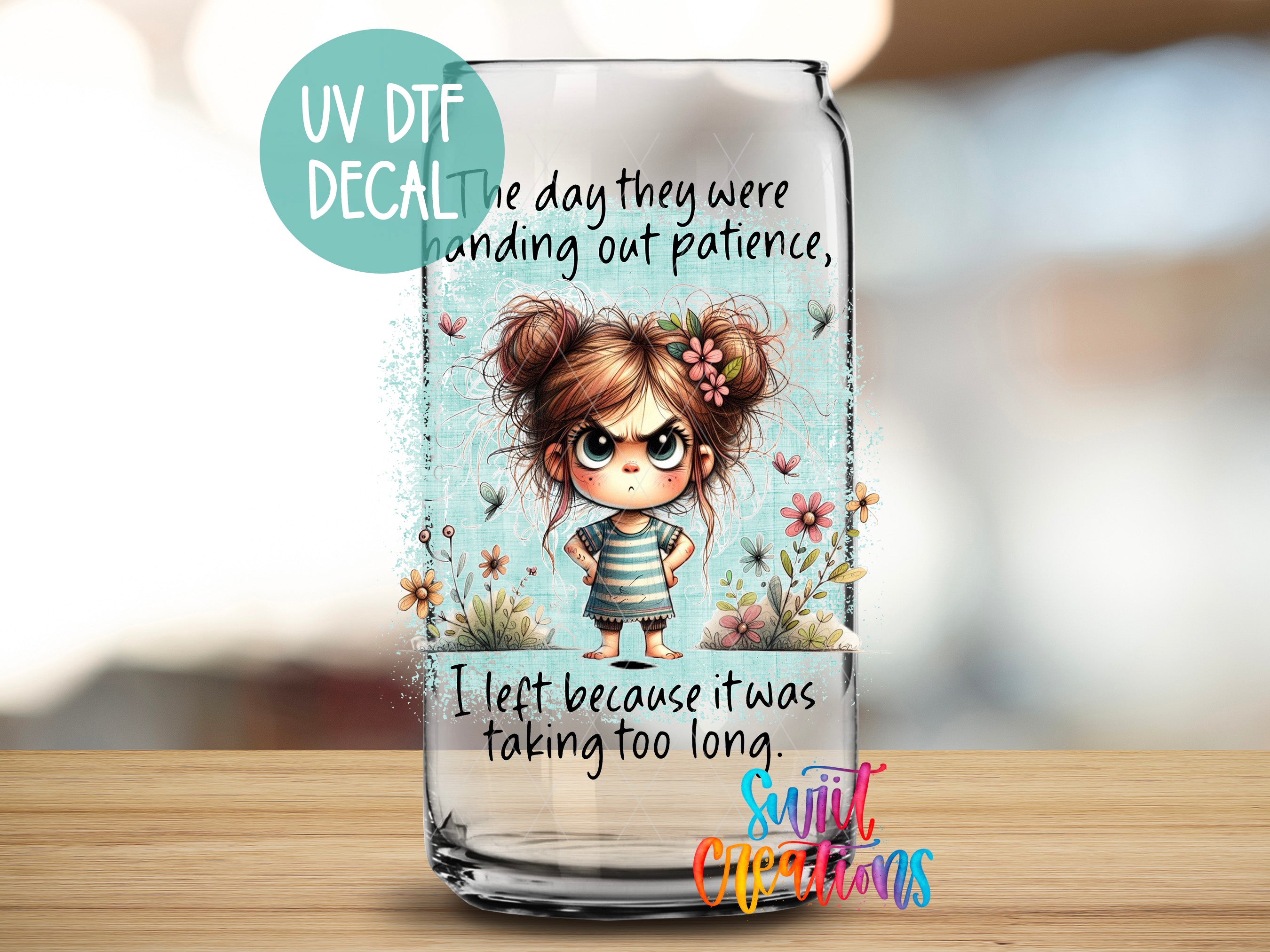 a glass with a picture of a girl on it