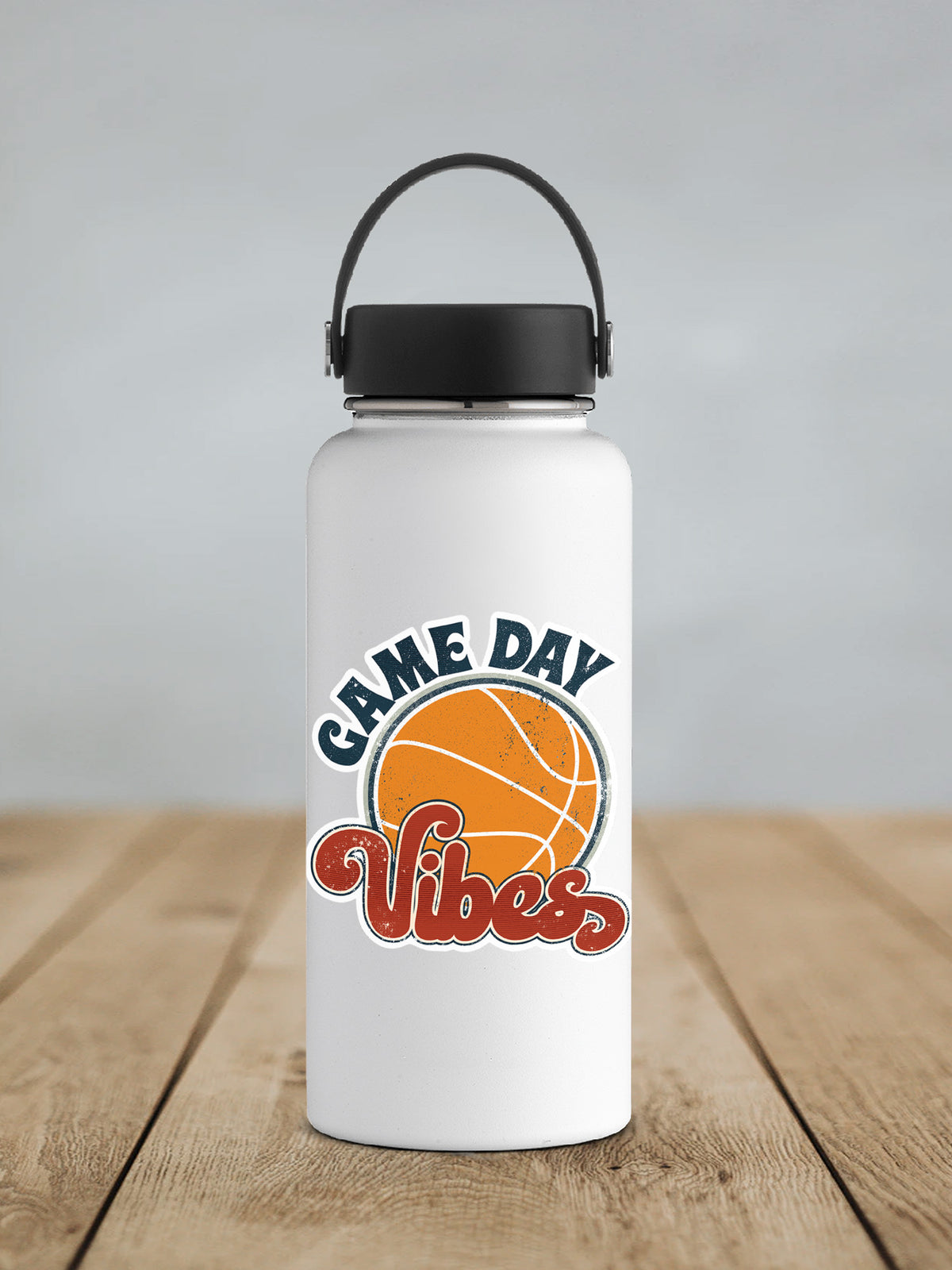 a white water bottle with a basketball on it