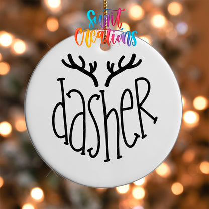 Dasher Reindeer Name UV DTF Ornament Transfer | Antler Christmas Transfer | O-023 - Swiit Creations