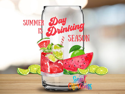 Day Drinking UV DTF Transfer Tumbler Wrap | Watermelon Lime Summer Cocktail Cup Decal | DTF008 - Swiit Creations