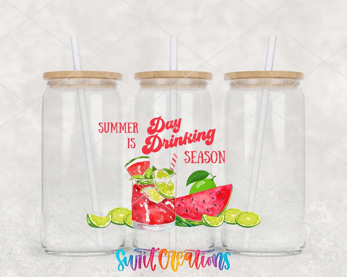 Day Drinking UV DTF Transfer Tumbler Wrap | Watermelon Lime Summer Cocktail Cup Decal | DTF008 - Swiit Creations