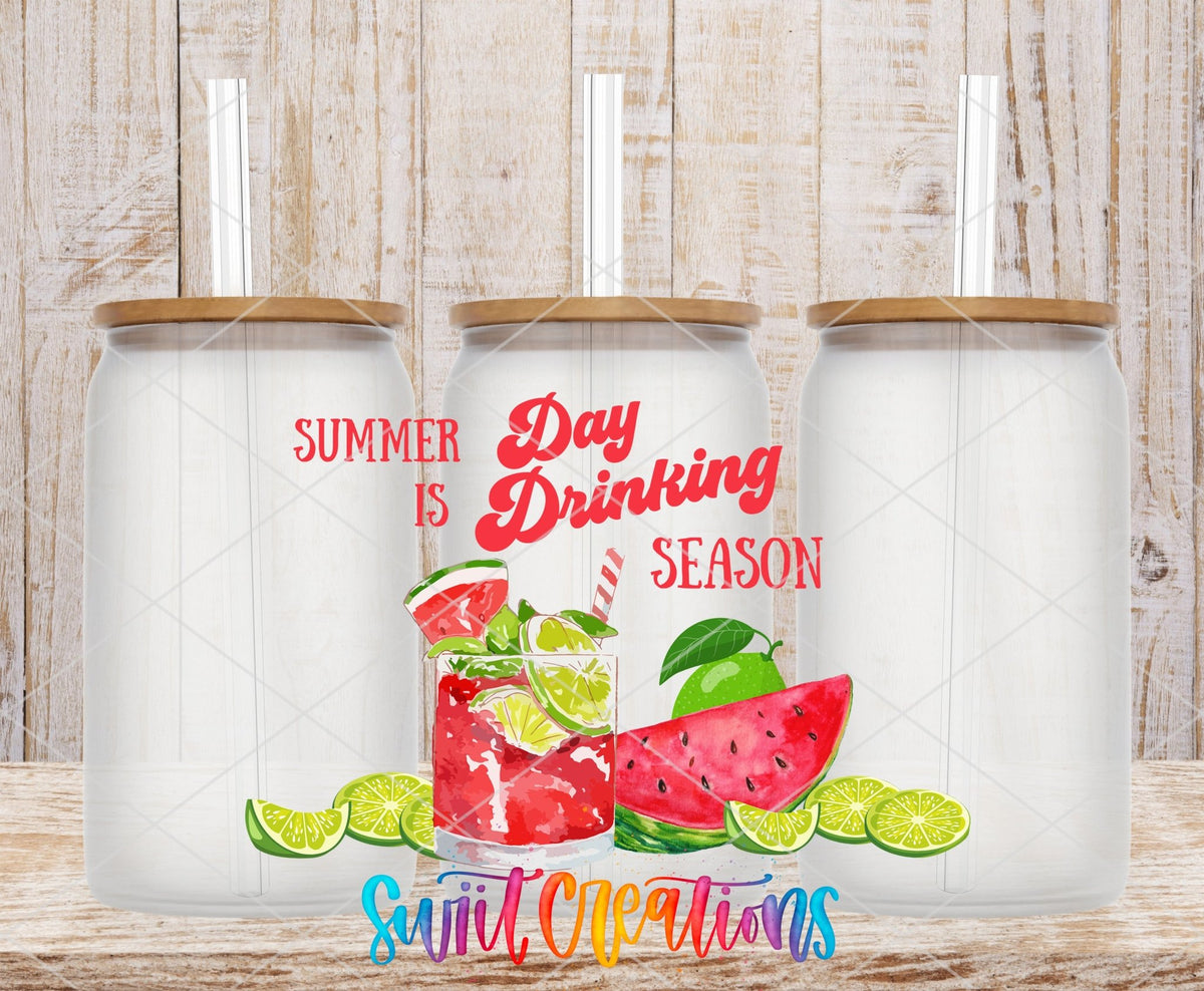 Day Drinking UV DTF Transfer Tumbler Wrap | Watermelon Lime Summer Cocktail Cup Decal | DTF008 - Swiit Creations
