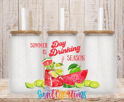 Day Drinking UV DTF Transfer Tumbler Wrap | Watermelon Lime Summer Cocktail Cup Decal | DTF008 - Swiit Creations