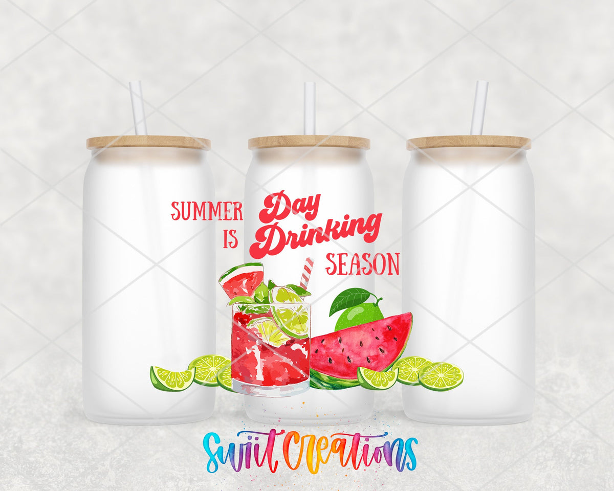 Day Drinking UV DTF Transfer Tumbler Wrap | Watermelon Lime Summer Cocktail Cup Decal | DTF008 - Swiit Creations