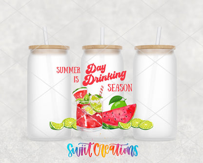 Day Drinking UV DTF Transfer Tumbler Wrap | Watermelon Lime Summer Cocktail Cup Decal | DTF008 - Swiit Creations