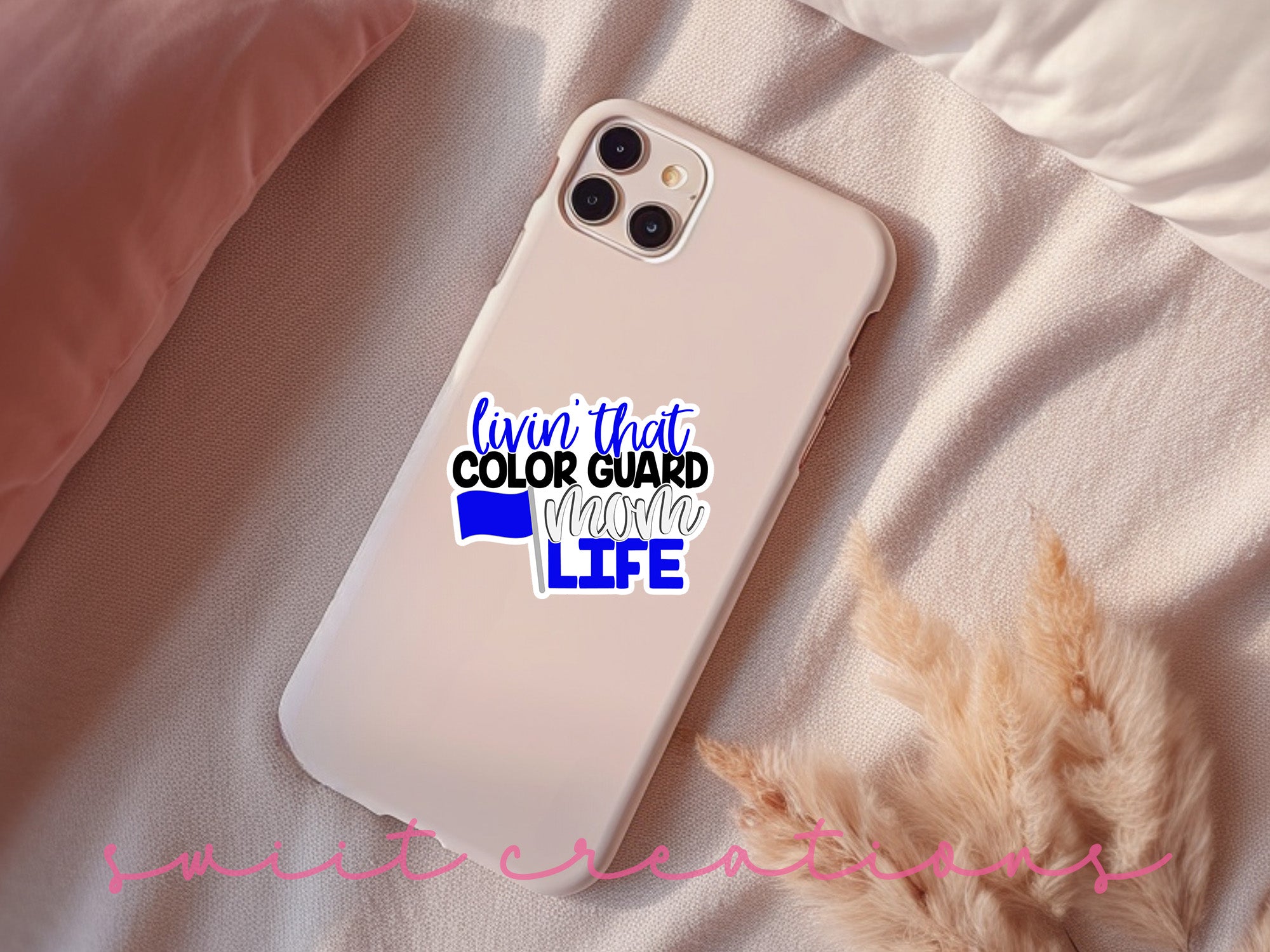 a phone case with a blue and white design on it