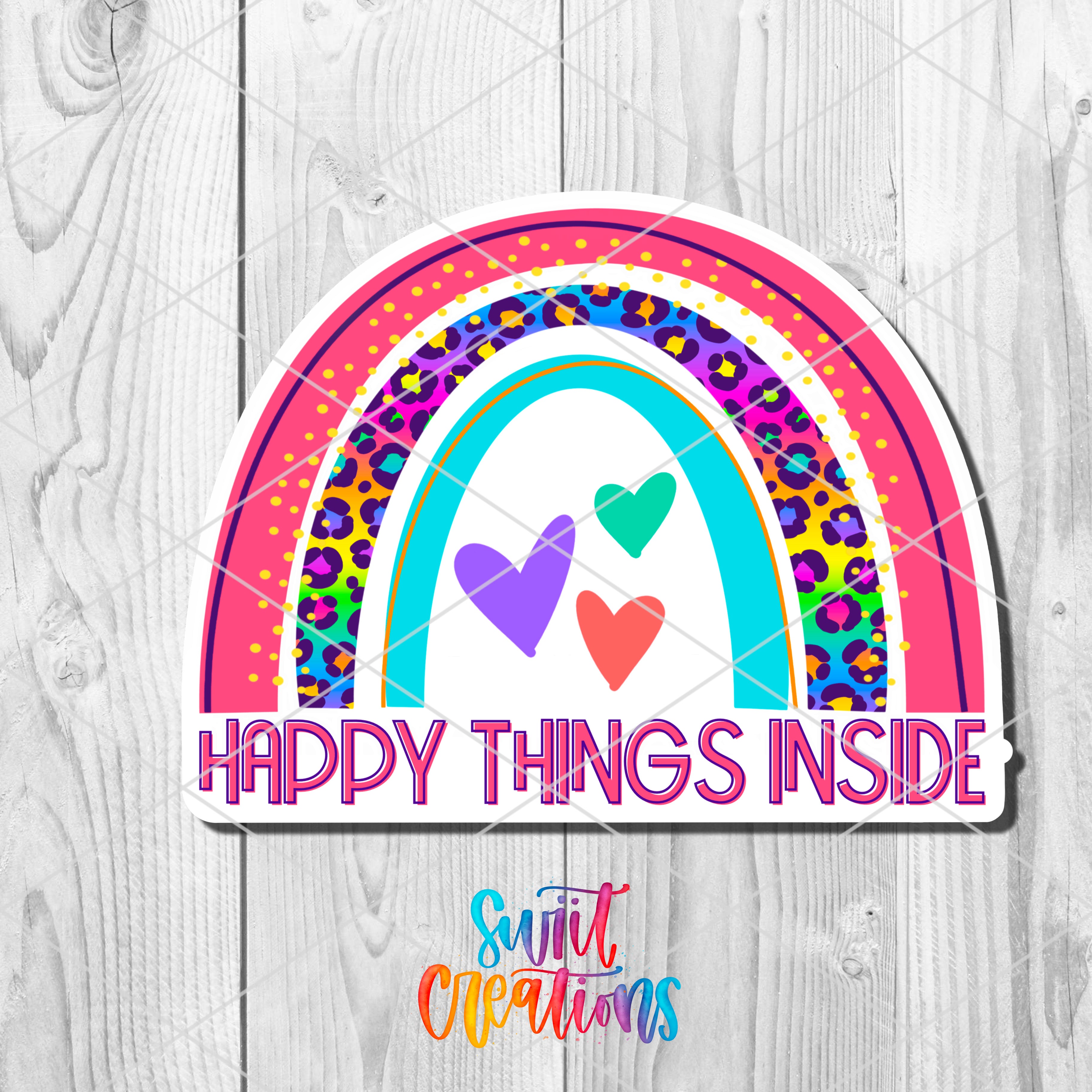 a sticker that says happy things inside