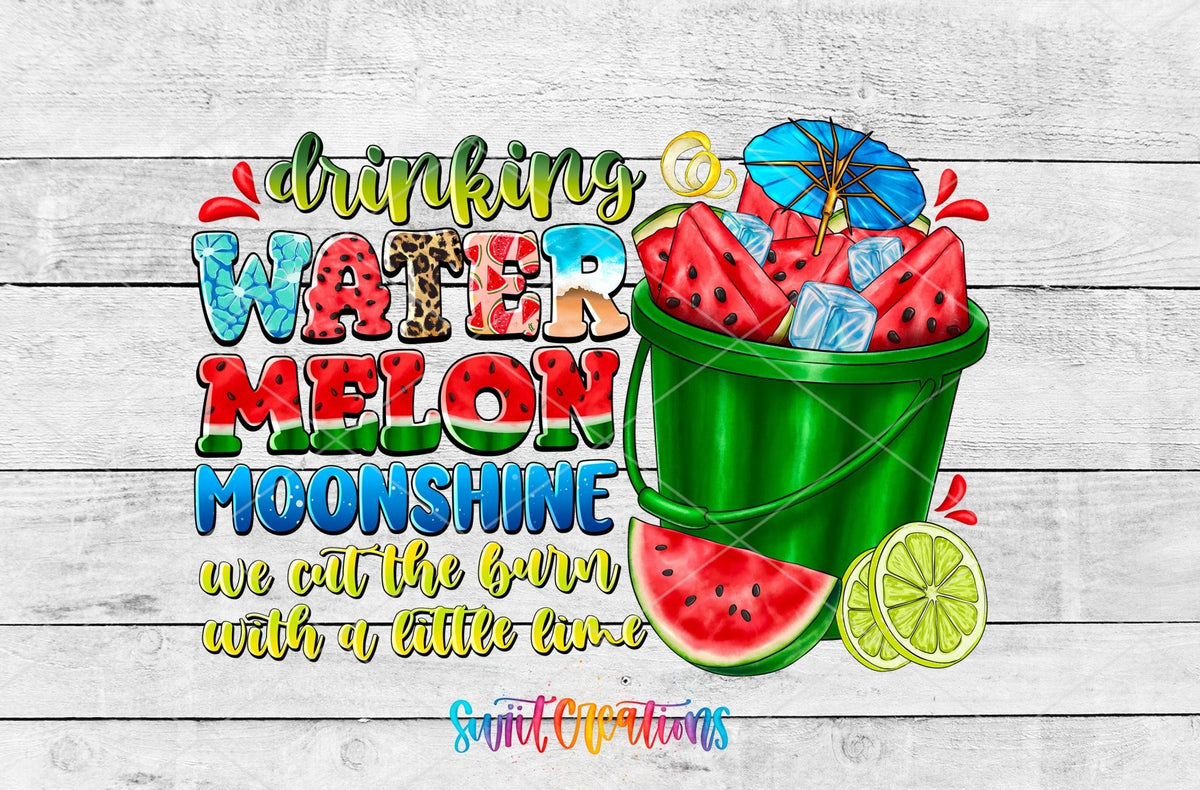 Drinking Watermelon Moonshine UV DTF transfer shown as a full artwork preview from Swiit Creations