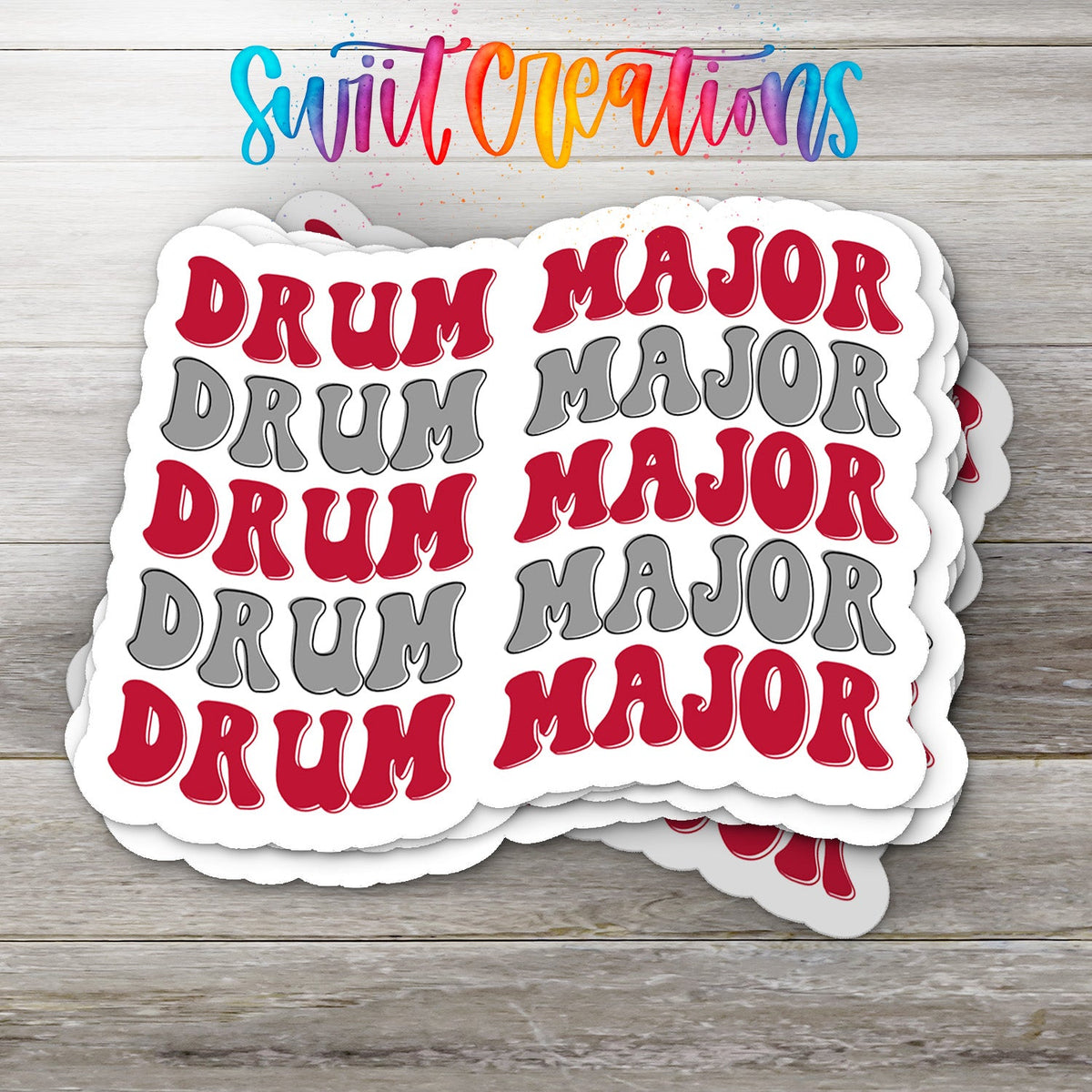 Drum Major Red and Grey Waterproof Vinyl Sticker | SS1616 - Swiit Creations