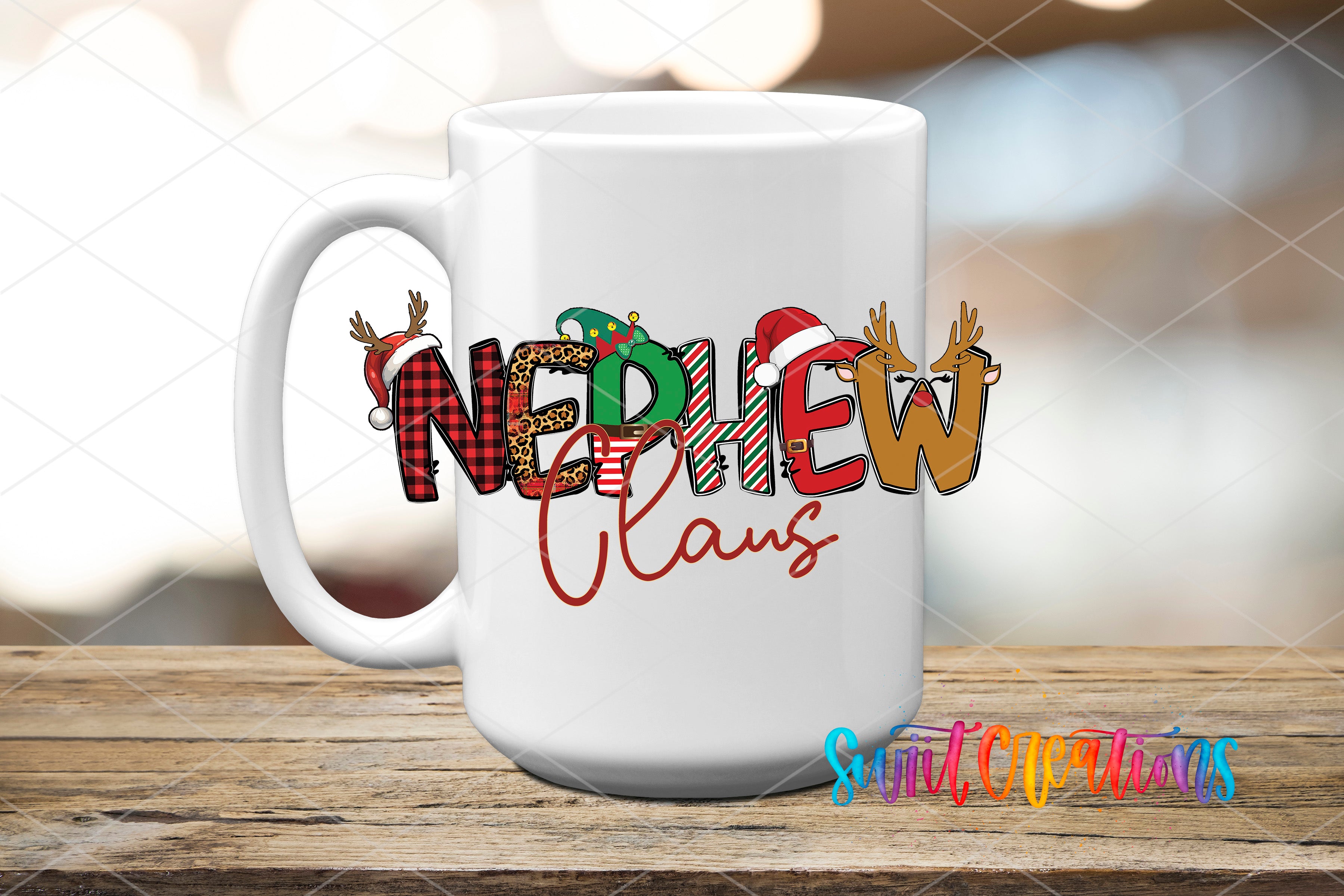A white mug with a colorful, hand-drawn design featuring the word "NEDDIE CLANS" in a playful, cartoon-like style.