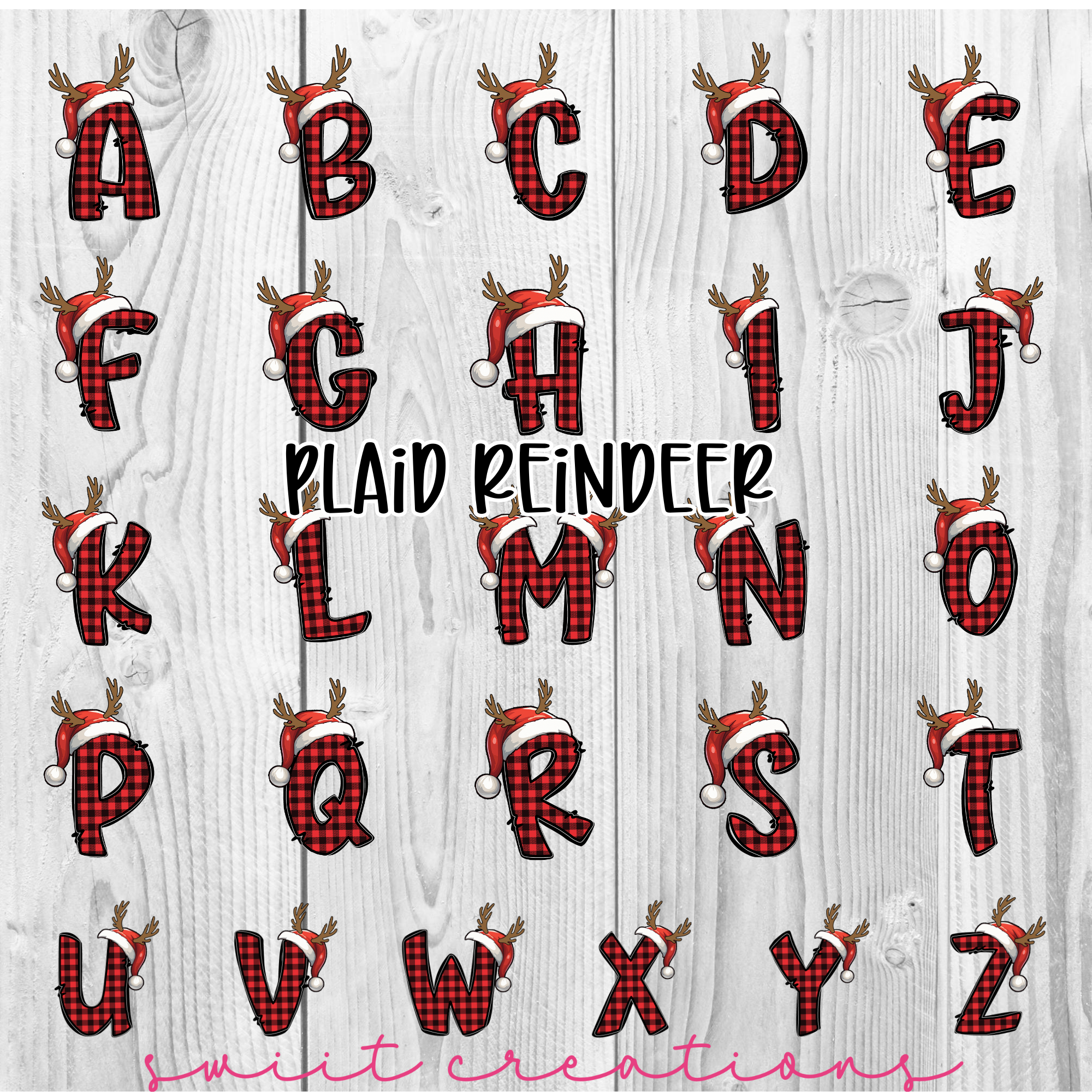 a set of letters and numbers with reindeer antlers on them