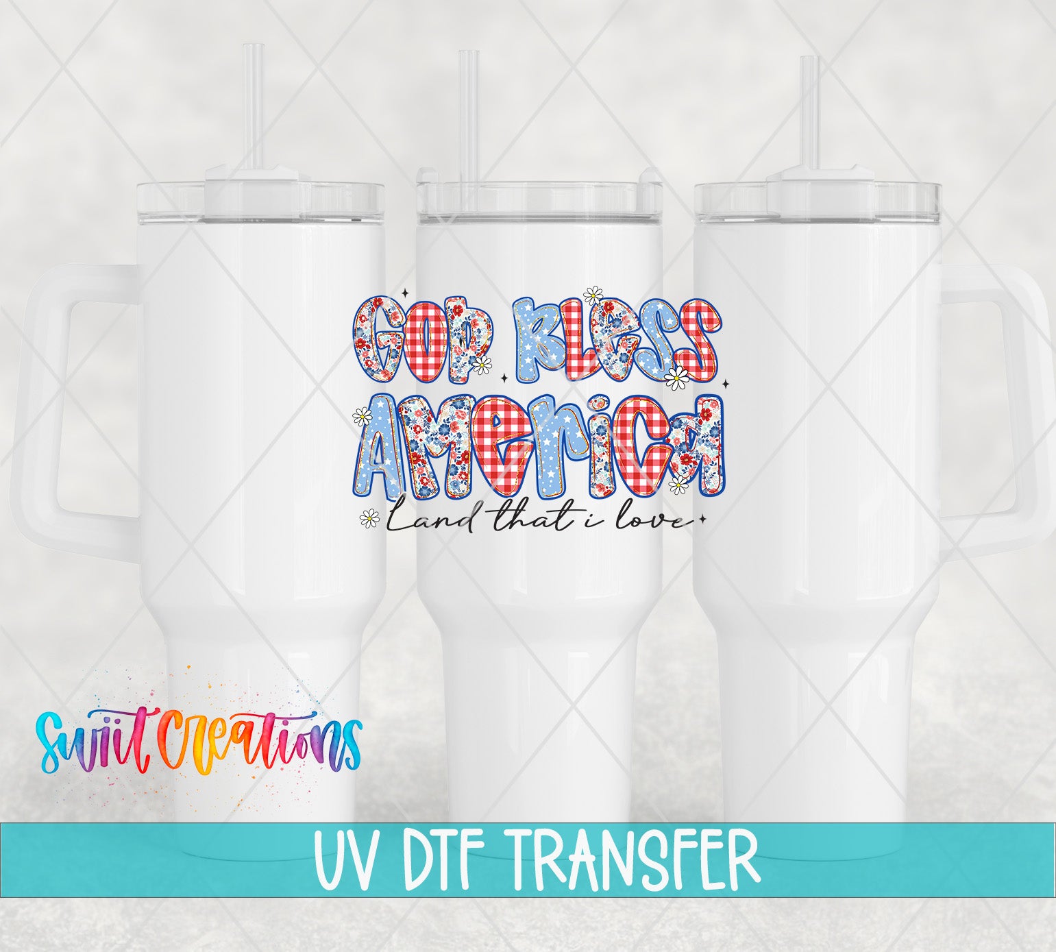 three white tumblers with a colorful text design on them.