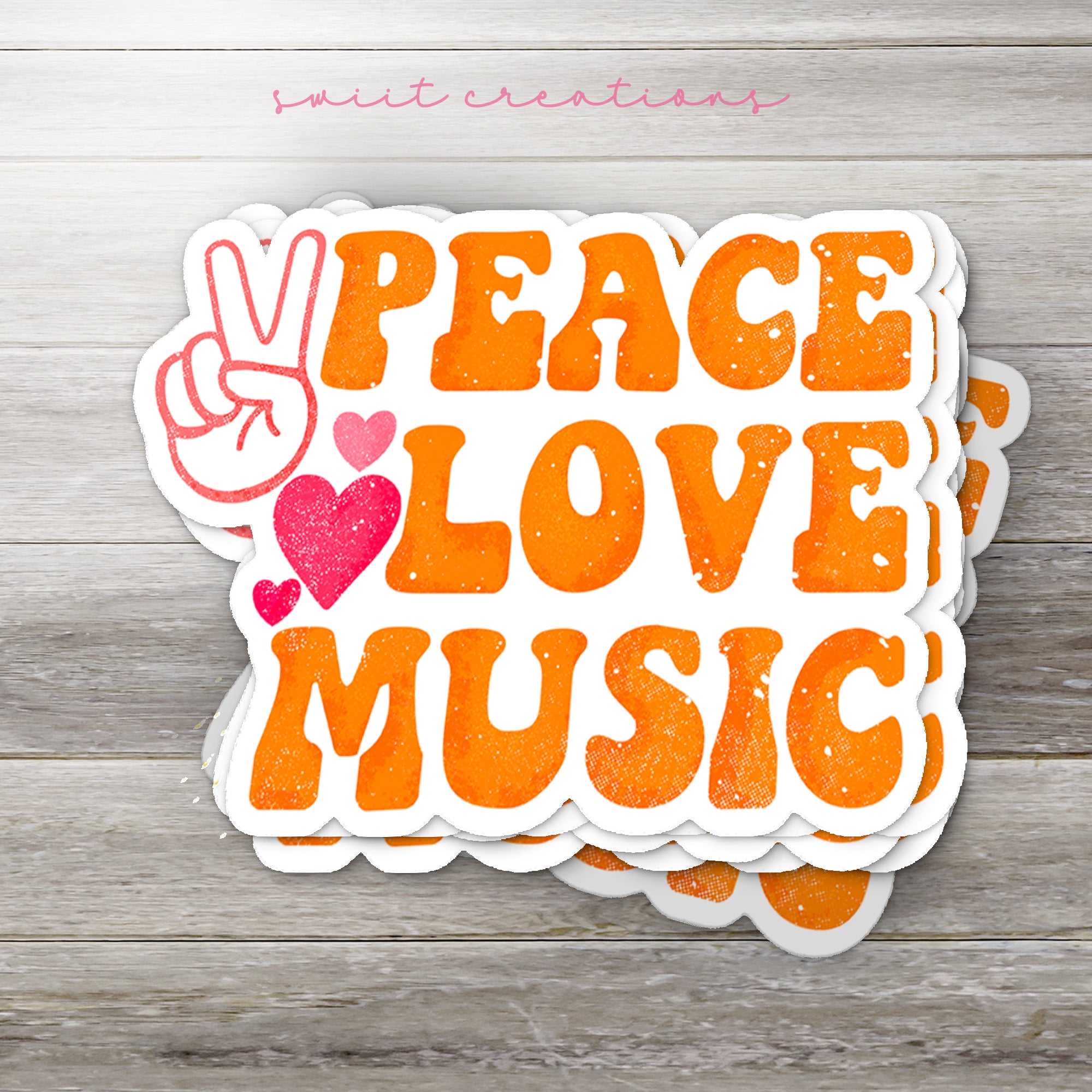 a sticker that says peace love music