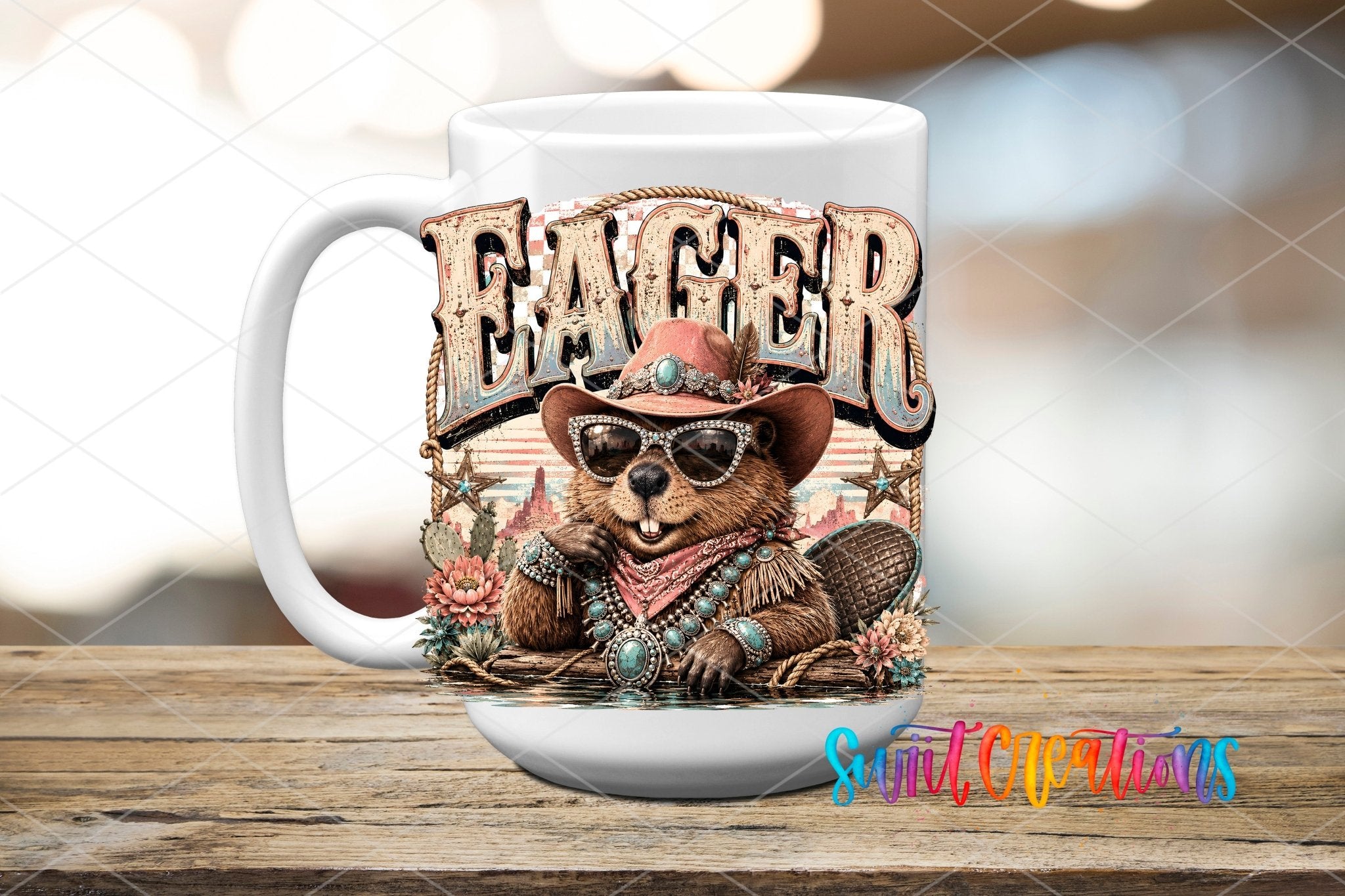 Eager Beaver Western Beaver UV DTF Transfer | Retro Cowboy Animal Drinkware Design | UV2087 - Swiit Creations