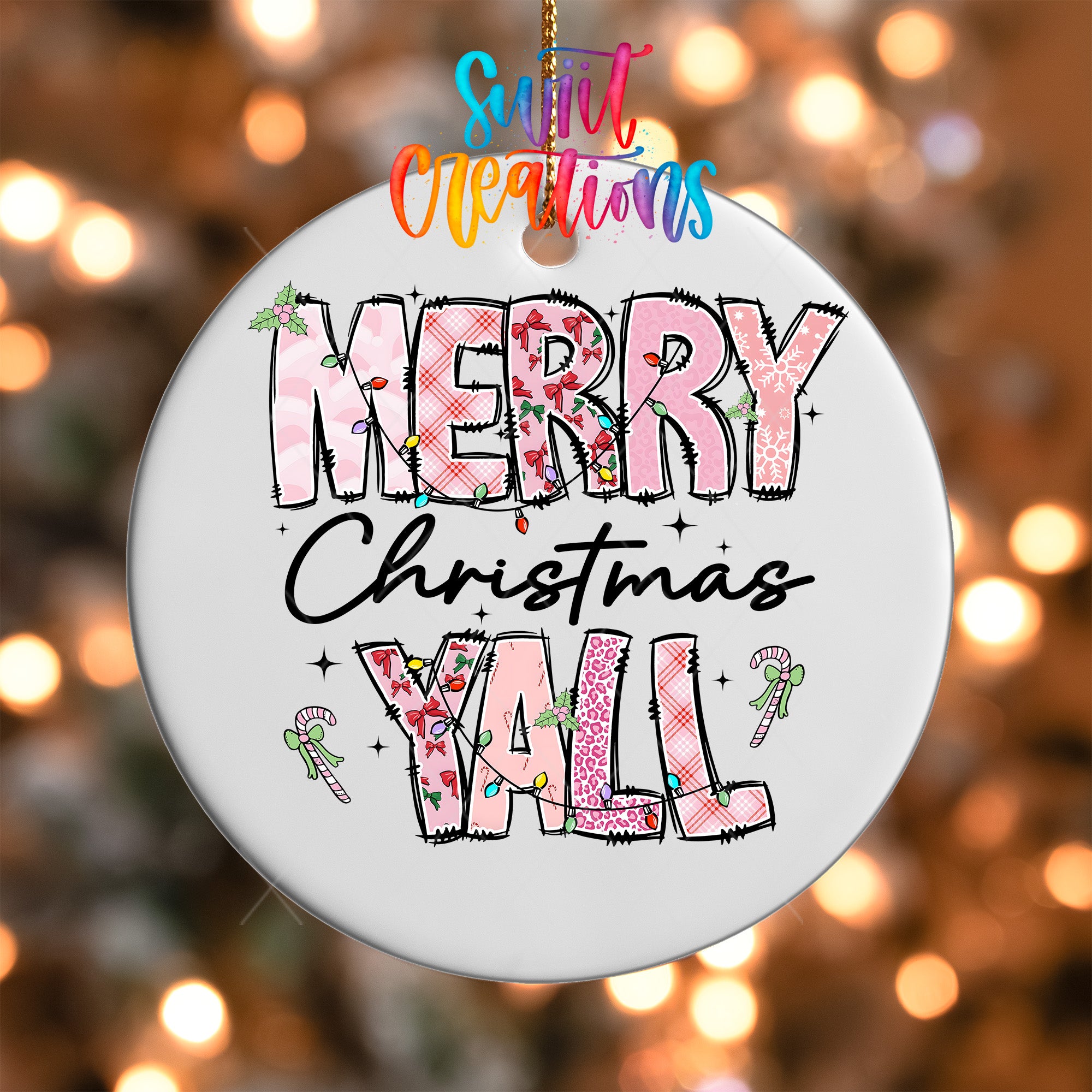 Merry Christmas Yall Christmas UV DTF Ornament Transfer | Holiday Ornament Transfer | O-1207