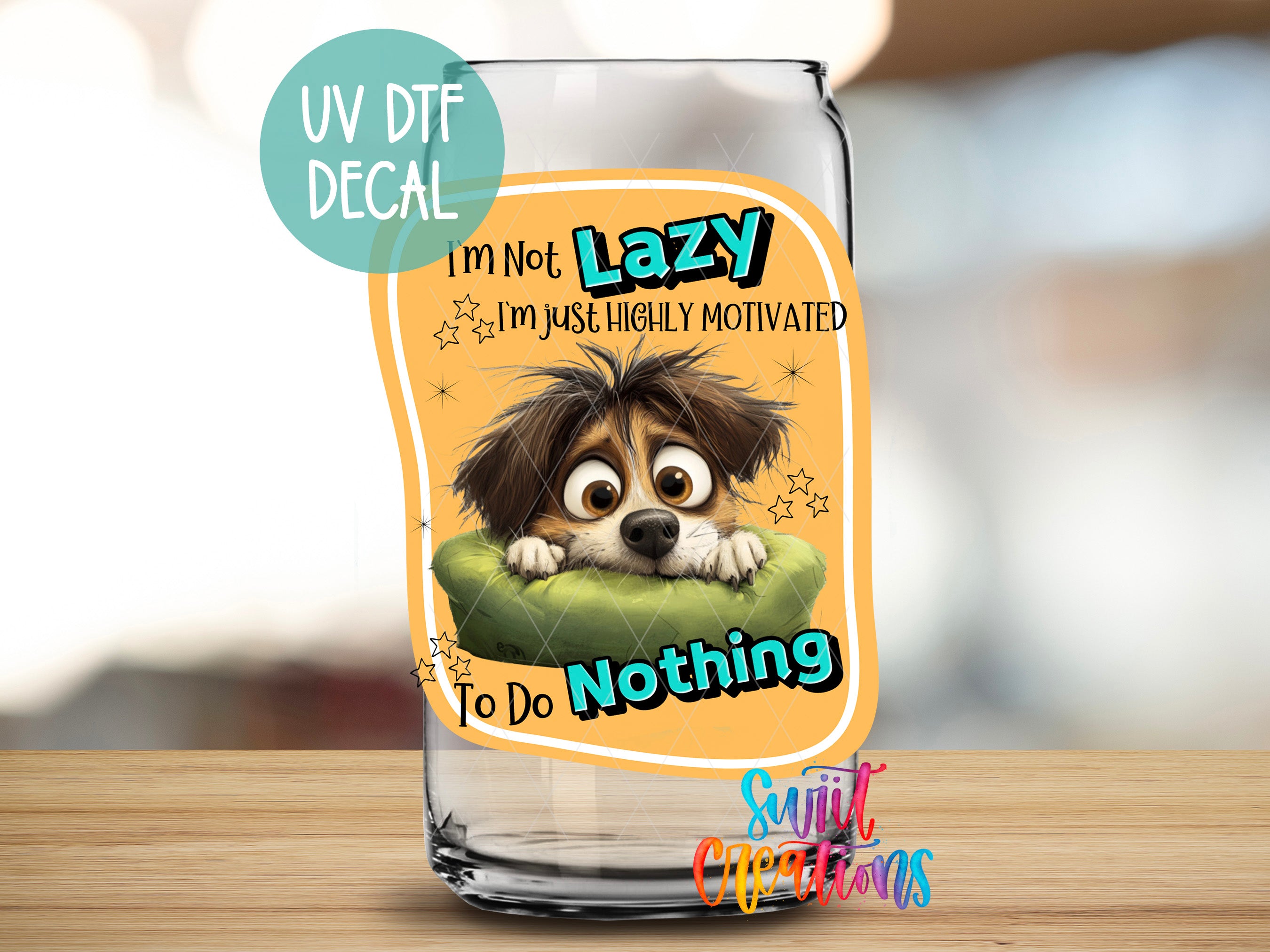 a glass with a picture of a dog on it