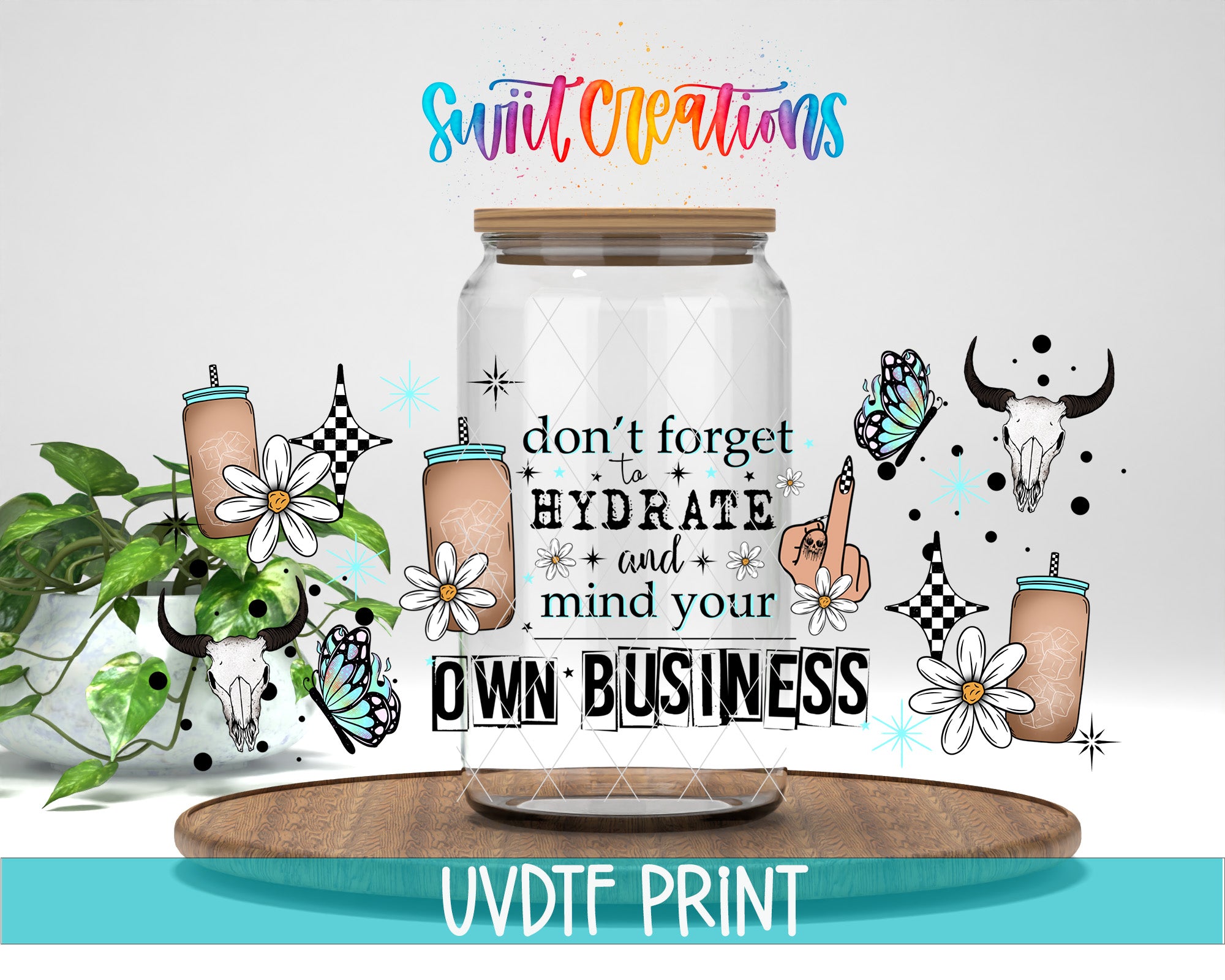 a glass jar with some flowers in it