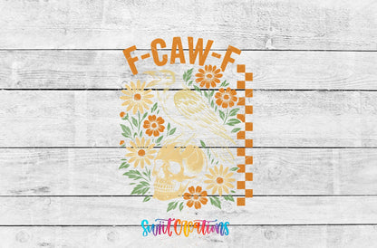 F Caw F Raven Skull Sassy Floral UV DTF transfer shown as a full artwork preview from Swiit Creations