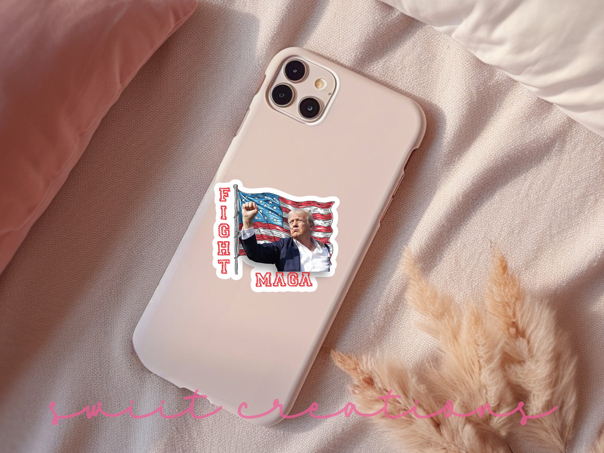 a phone case with a political sticker on it