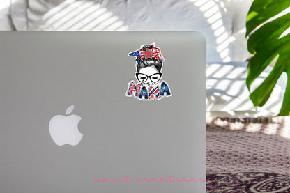 a laptop with a sticker of a woman wearing a bandana