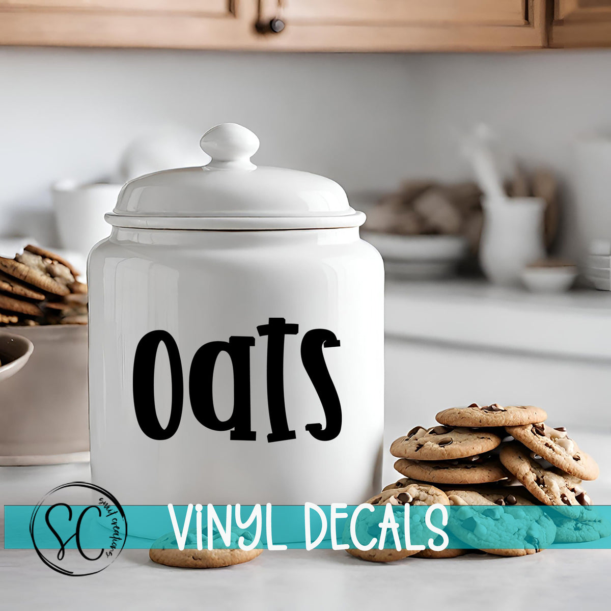 a cookie jar with the word oats on it