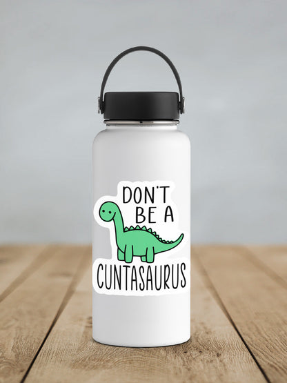 a white water bottle with a black lid that says, don't be a