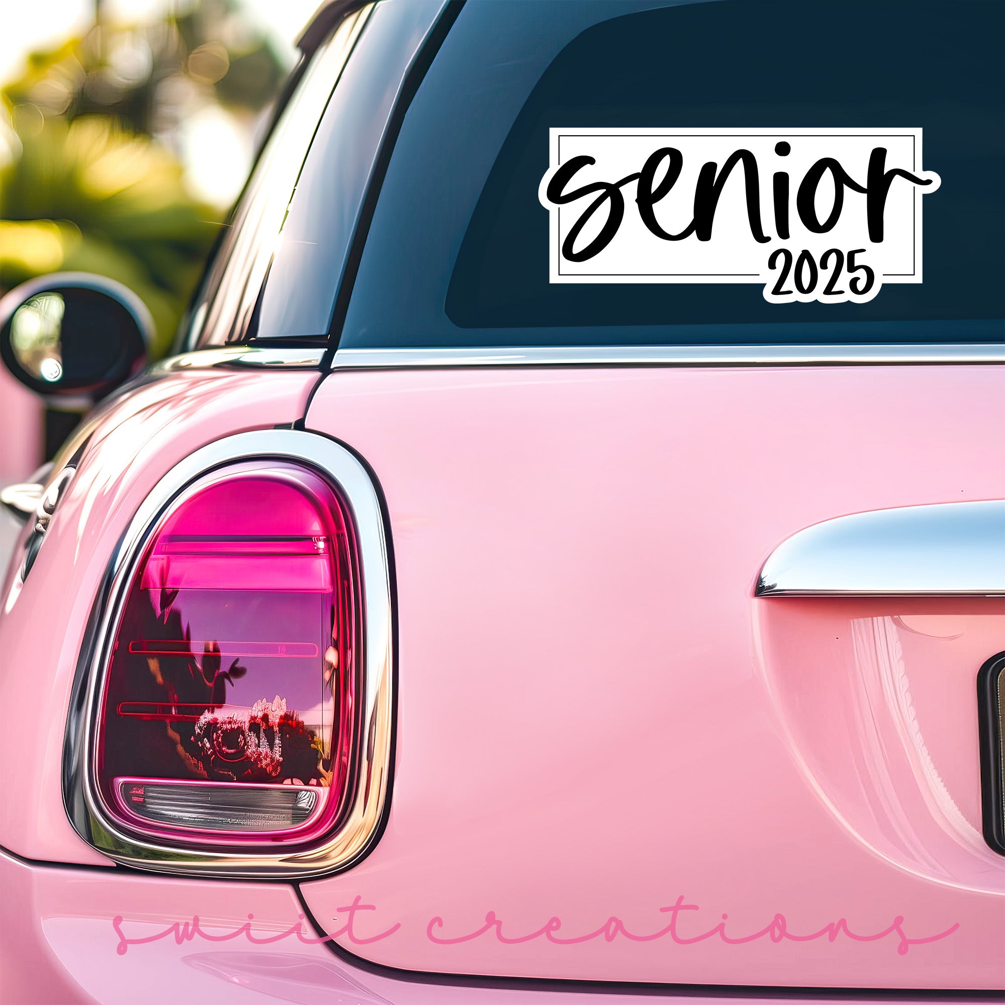a pink car with a sign that says senior 2013