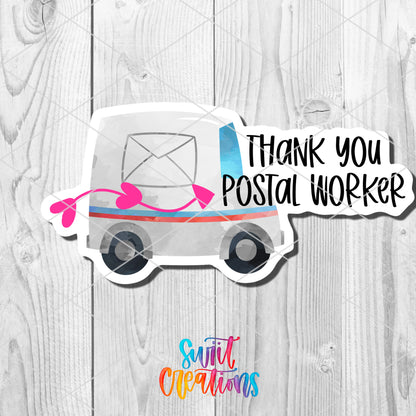 a sticker that says thank you postal worker
