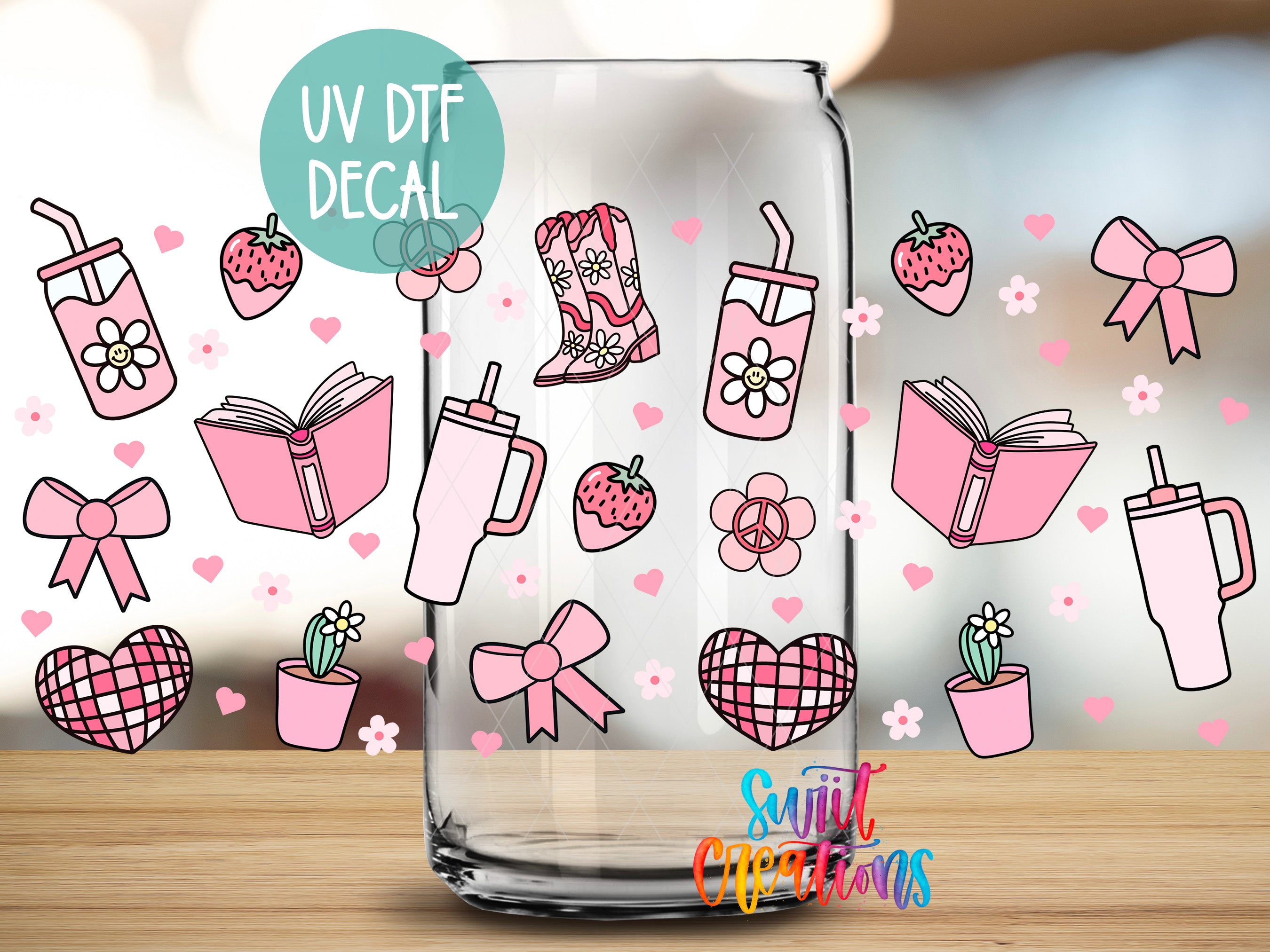 a picture of a glass with a bunch of items on it