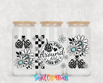 FAFO Floral UV DTF Transfer Tumbler Wrap | Funny Skeleton Hand Daisy Cup Decal | DTF250 - Swiit Creations