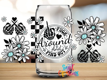 FAFO Floral UV DTF Transfer Tumbler Wrap | Funny Skeleton Hand Daisy Cup Decal | DTF250 - Swiit Creations