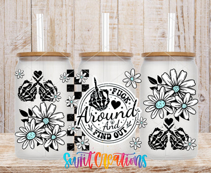 FAFO Floral UV DTF Transfer Tumbler Wrap | Funny Skeleton Hand Daisy Cup Decal | DTF250 - Swiit Creations
