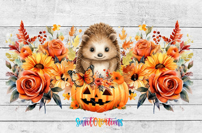 Fall Hedgehog UV DTF Transfer Tumbler Wrap | Pumpkin Floral Autumn | DTF165 - Swiit Creations