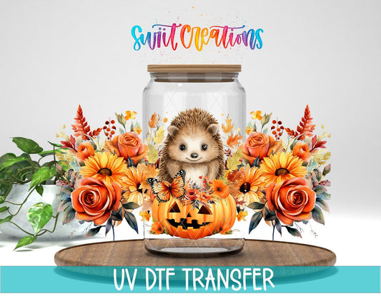 Fall Hedgehog UV DTF Transfer Tumbler Wrap | Pumpkin Floral Autumn | DTF165 - Swiit Creations