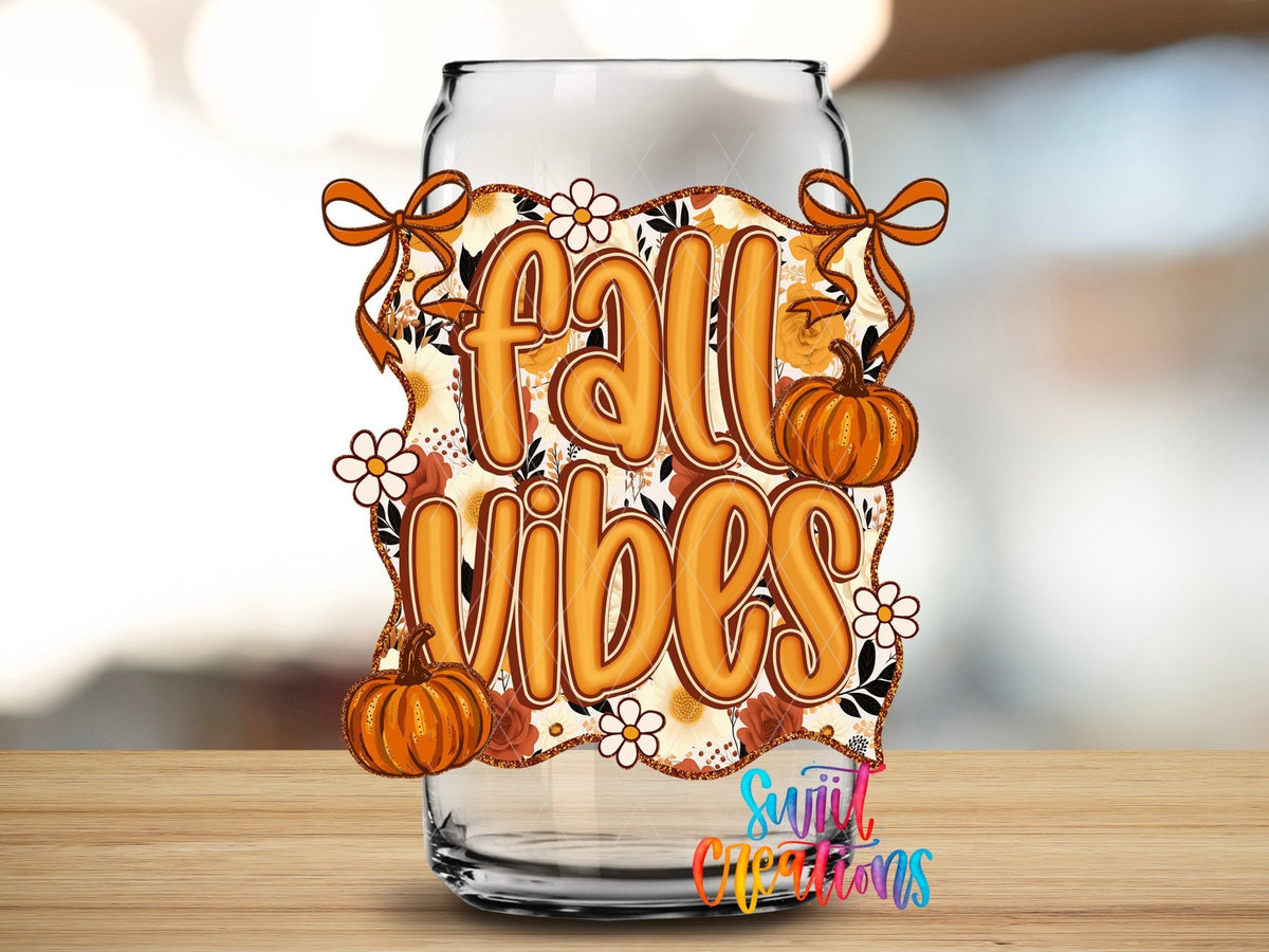 Fall Vibes UV DTF Decal | Pumpkin Floral Autumn Tumbler Wrap | UV1547 - Swiit Creations