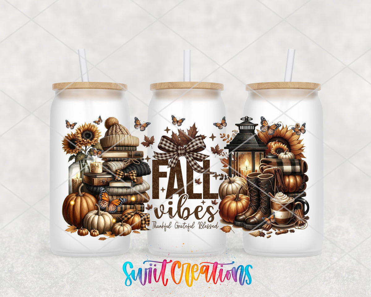 Fall Vibes UV DTF Transfer Tumbler Wrap | Pumpkin Cozy Autumn Cup Decal | DTF301 - Swiit Creations