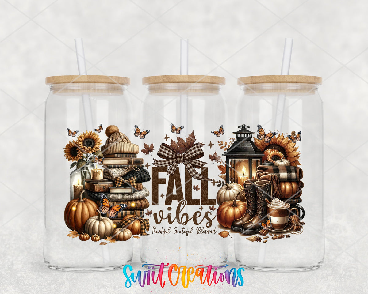 Fall Vibes UV DTF Transfer Tumbler Wrap | Pumpkin Cozy Autumn Cup Decal | DTF301 - Swiit Creations