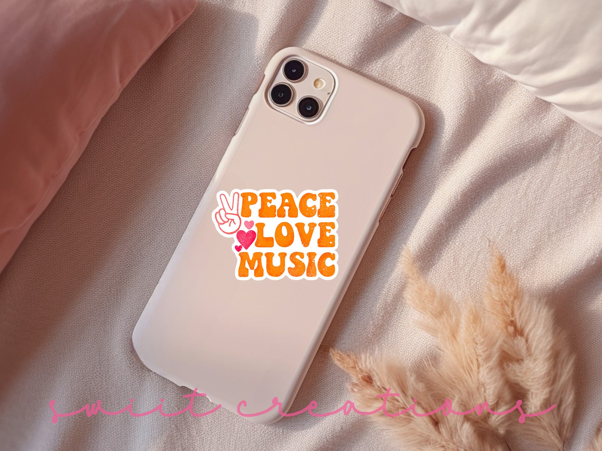 a phone case that says peace love music