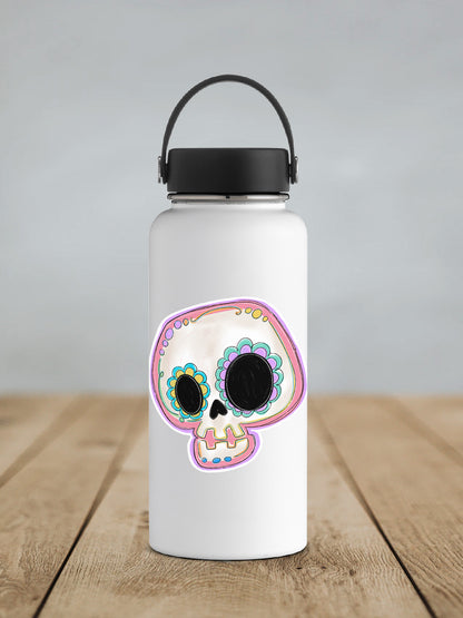 a water bottle with a picture of a skull on it