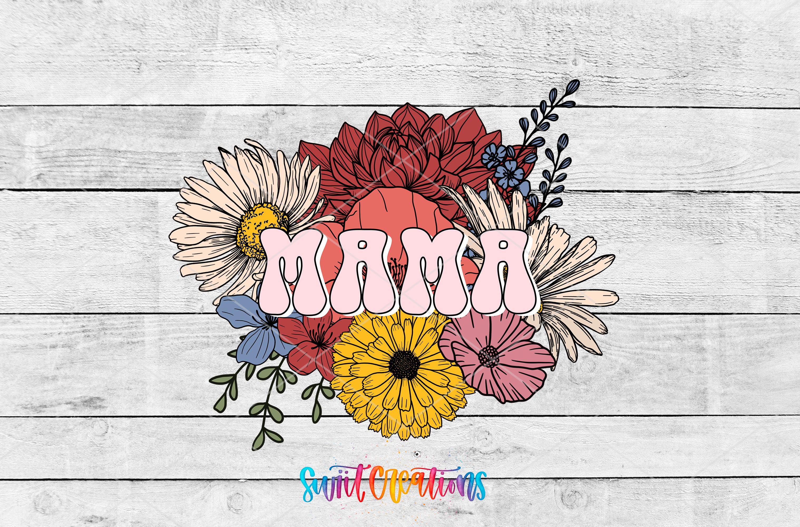 A colorful floral arrangement with the word "Mama" prominently displayed in the center.