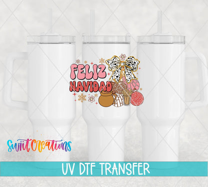 Feliz Navidad Christmas Bow Pan Dulce UV DTF Cup Decal | UV1525 - Swiit Creations