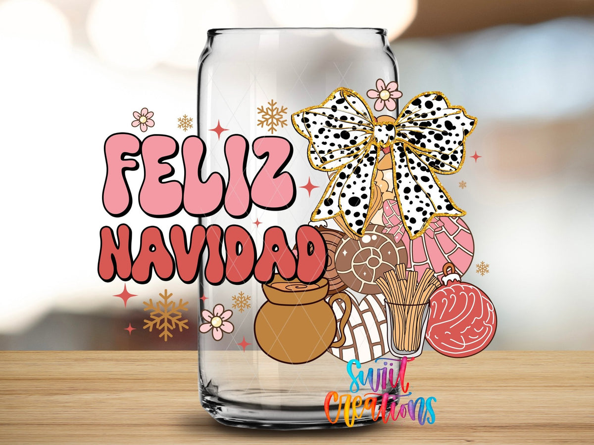 Feliz Navidad Christmas Bow Pan Dulce UV DTF Cup Decal | UV1525 - Swiit Creations